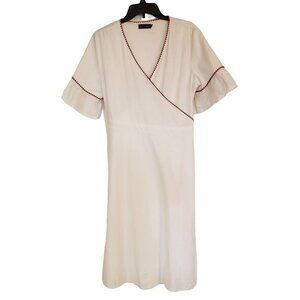 Womans Wrap dress size 2X white red thread trim boho ruffle sleeve white Roolee